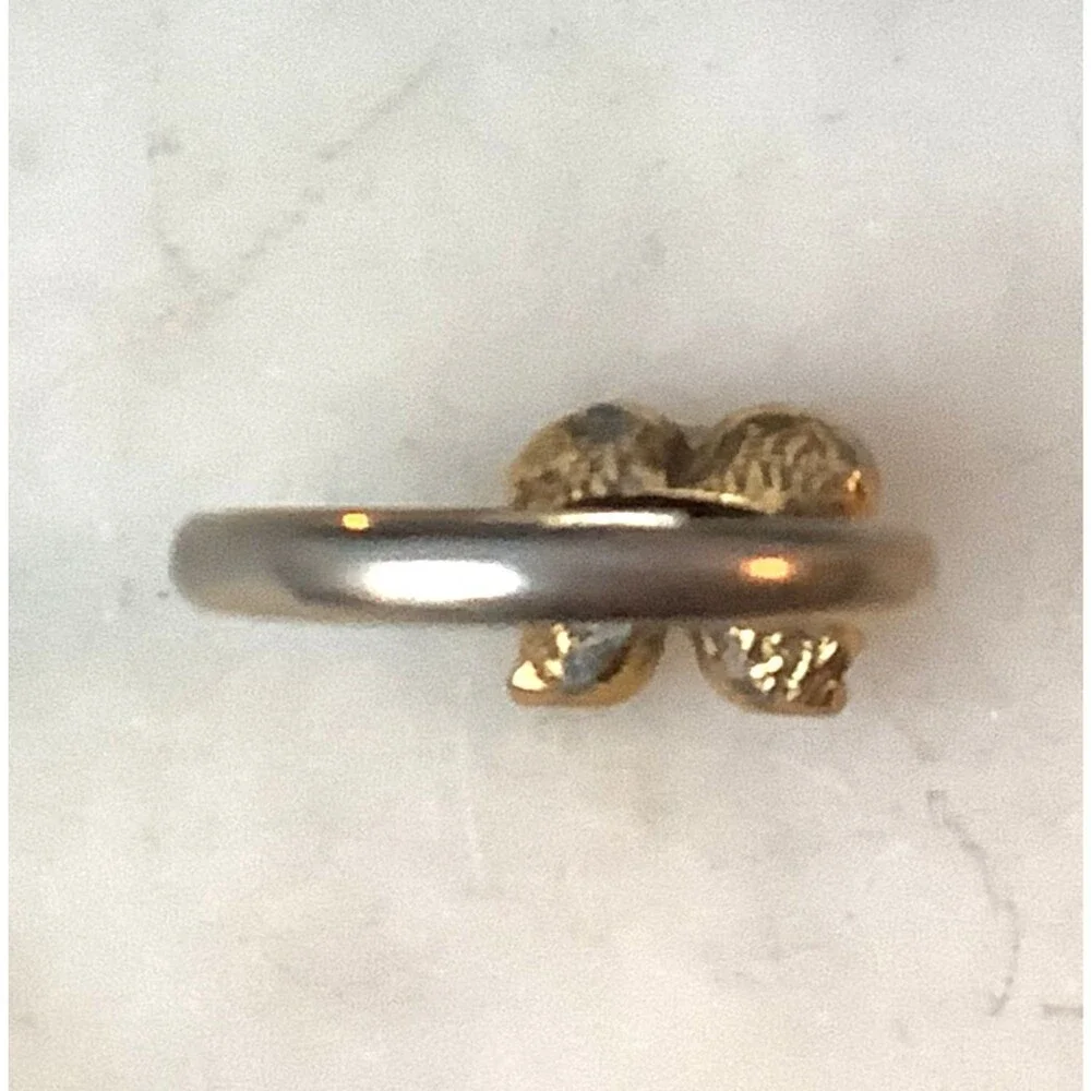 Vintage Ring Gold Tone Simulated Pearl Ribbon Bow Adjustable Size 6.5 or Larger